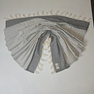 Teema 100% Turkish Cotton Flat Woven Blanket Diamond Pattern Tassels 68X37"  EUC